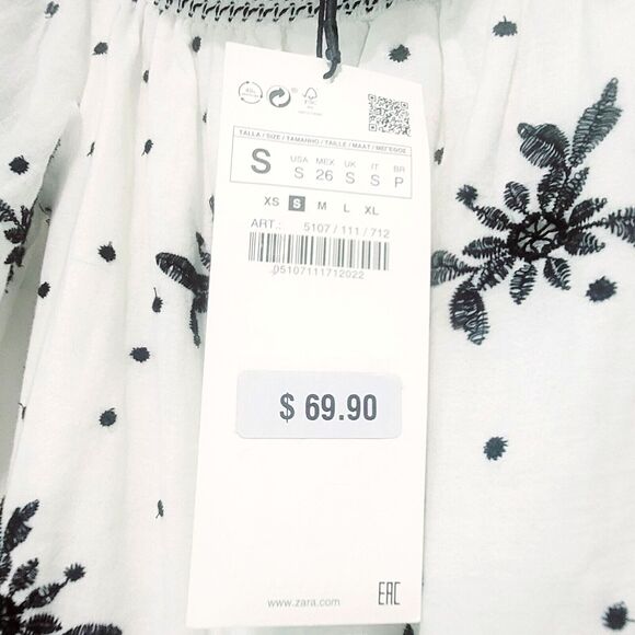 Zara Midi eyelet Dress white blouson S Embroidered peasant Floral Tassels TRF - Picture 9 of 15